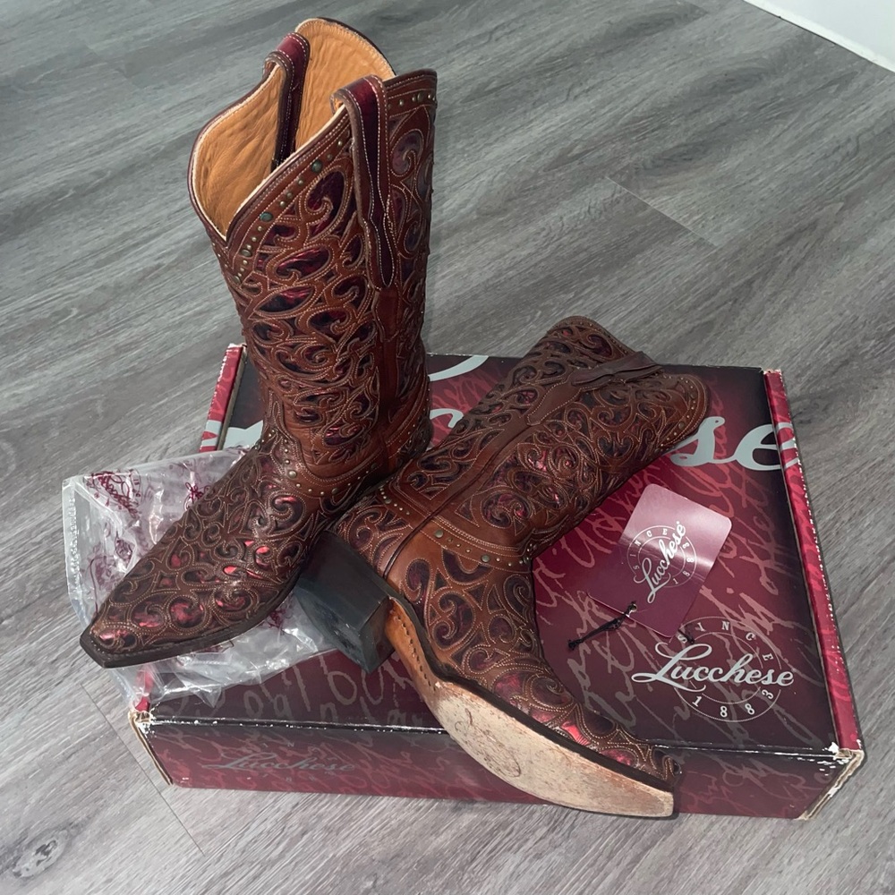 Lucchese Brown and Red Western Boots